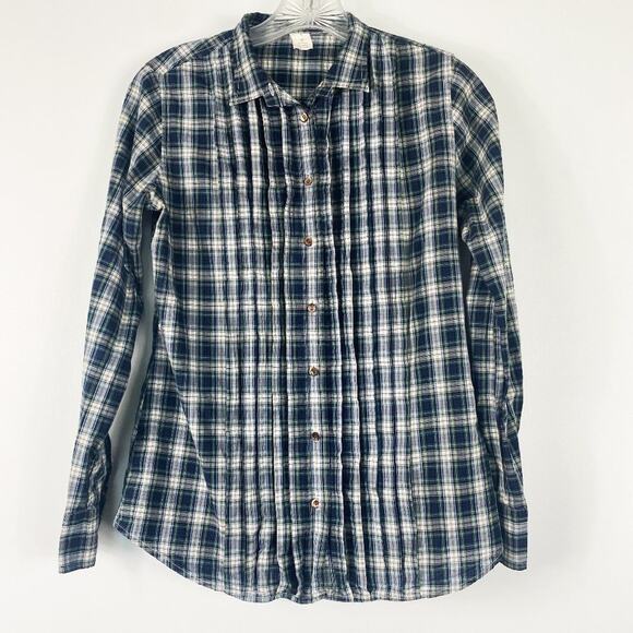 J. Crew Tops - J. Crew Navy Tartan Plaid Ruffled Tuxedo Button Down Shirt Womens XS